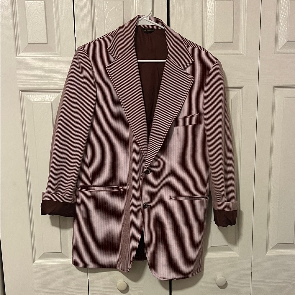 Vintage Red & White Striped Blazer – Unisex Retro Jacket